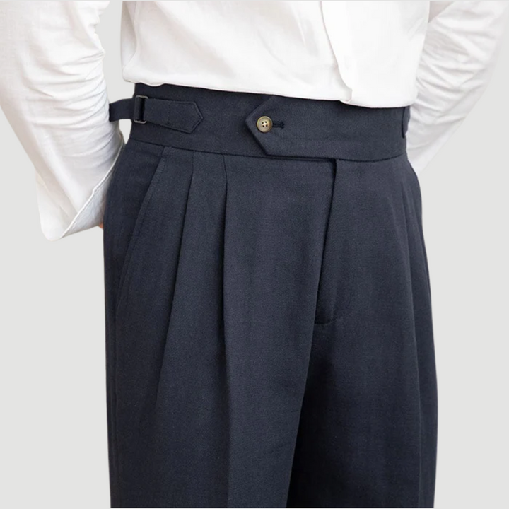 Cameron | Tailored Linen Trousers Navy Blue