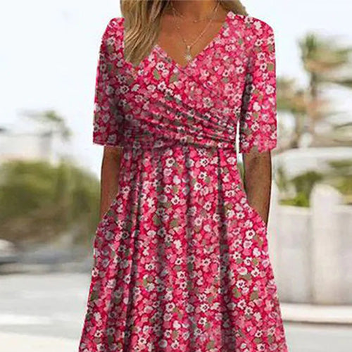 Eleanor | Floral Print Short Sleeve Midi Dress